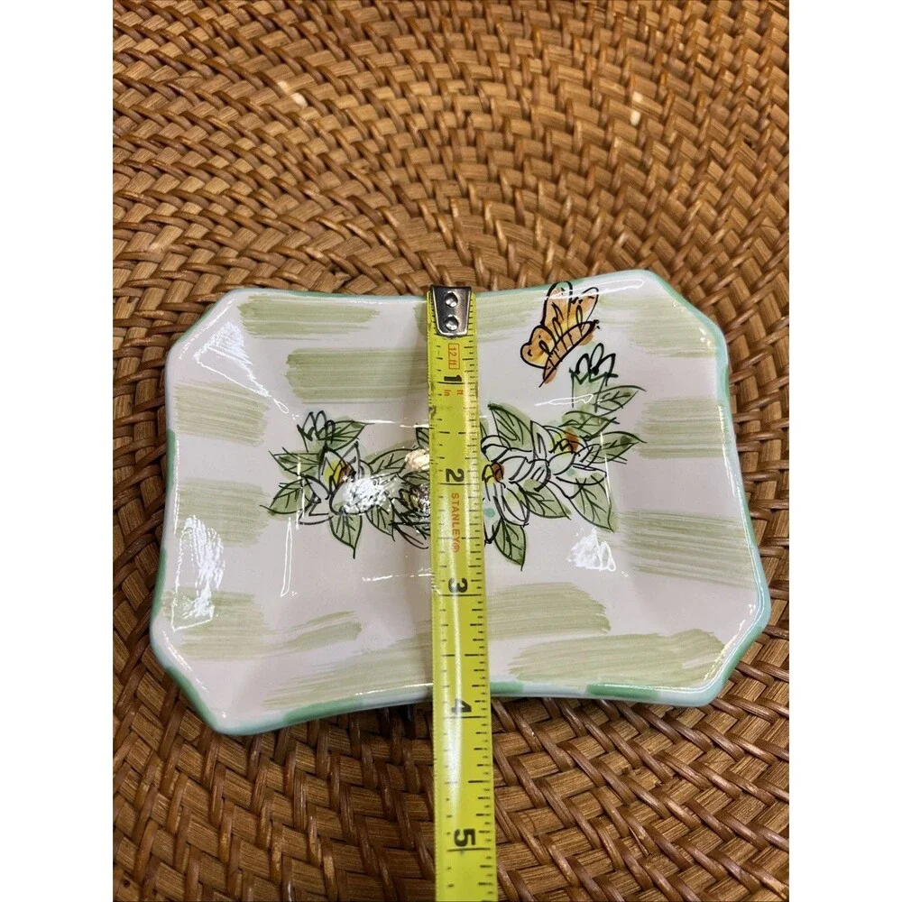 Handpainted Flower/Butterfly Trinket  Dish Soap Dish